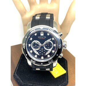 Invicta Men's Watch 37230 Pro Diver Black Silver Chronograph Rubber Strap 48mm